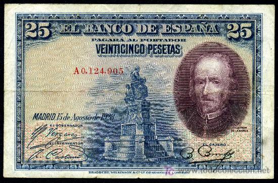 Banconote spagnole: 25 Pesetas 1928  Serie A, Con Resello de BURGOS  MBC+