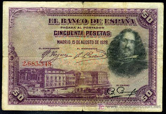 Banconote spagnole: 50 Pesetas 1928  Sin Serie, con Resello Burgos  Buen MBC