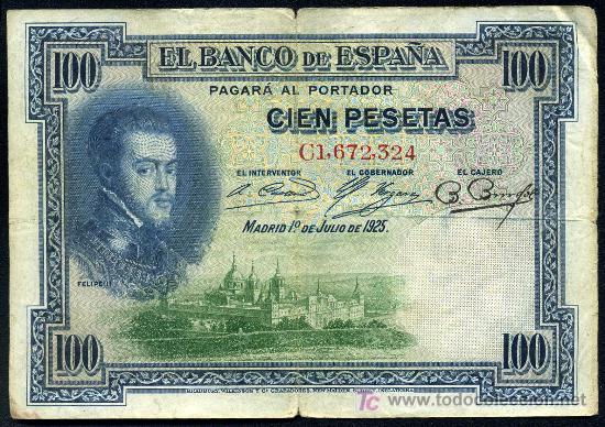 Notas espanholas: 100 Pesetas 1925  Serie C, con RESELLO de BURGOS  MBC-
