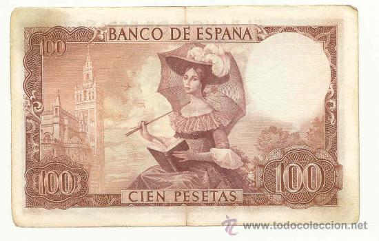 Billetes espa&ntilde;oles: BILLETE DE 100 PTAS BECQUER 1965, SIN SERIE MBC - Foto 2