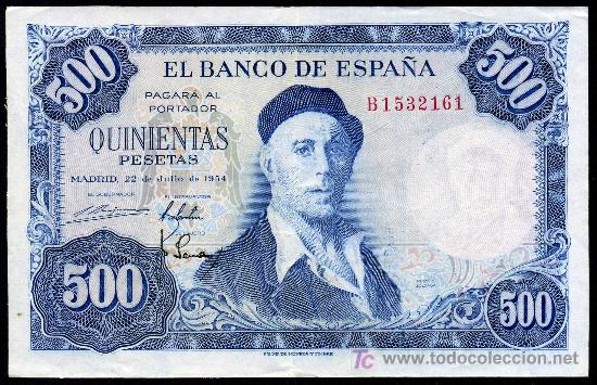Notas espanholas: 500 Pesetas 1954  Serie B  EBC/EBC+