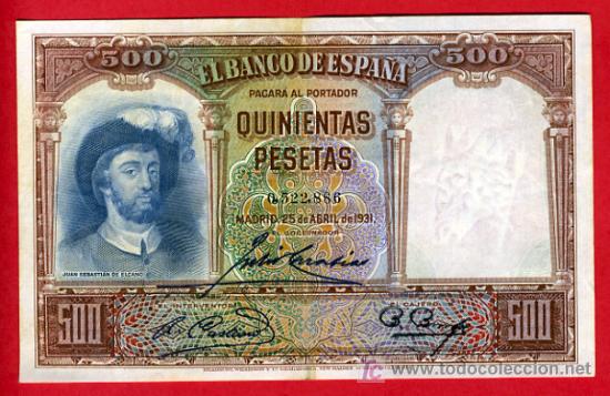 Billetes espa&ntilde;oles: BILLETE 500 PESETAS 1931 , MBC+ , SIN SERIE , T886