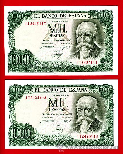 Billets espagnols: PAREJA BILLETES 1000 PESETAS 1971, PLANCHA , SERIE 1I , T17-18