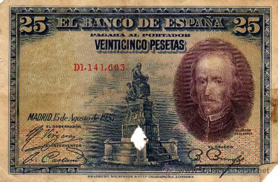 Billetes espa&ntilde;oles: BILLETE DE 25 PESETAS A&Ntilde;O 1928 CALDER&Oacute;N DE LA BARCA TAL Y COMO SALE EN LA FOTO ALGUNA MANCHA