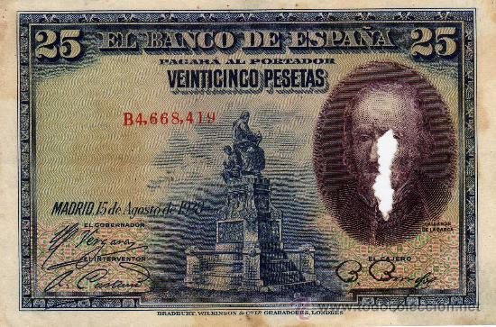 Billetes espa&ntilde;oles: BILLETE DE 25 PESETAS A&Ntilde;O 1928 CALDER&Oacute;N DE LA BARCA TAL Y COMO SALE EN LA FOTO ALGUNA MANCHA