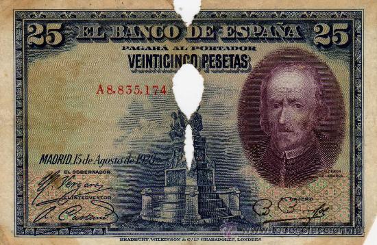 Billetes espa&ntilde;oles: BILLETE DE 25 PESETAS A&Ntilde;O 1928 CALDER&Oacute;N DE LA BARCA TAL Y COMO SALE EN LA FOTO ALGUNA MANCHA