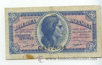 Billetes espa&ntilde;oles: 50 CENTIMOS 1937  SERIE C - Foto 1