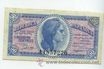 Billetes espa&ntilde;oles: 50 CENTIMOS 1937 SERIE A - Foto 1