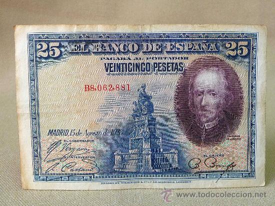 Billetes espa&ntilde;oles: BILLETE 25 PESETAS, 1928, SERIE B, CALDERON DE LA BARCA