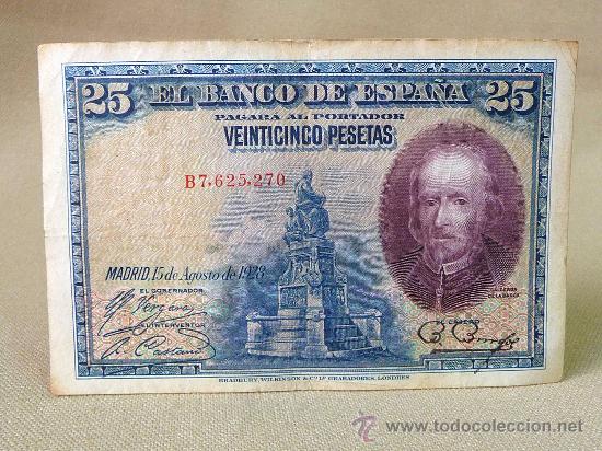 Billetes espa&ntilde;oles: BILLETE 25 PESETAS, 1928, SERIE B, CALDERON DE LA BARCA