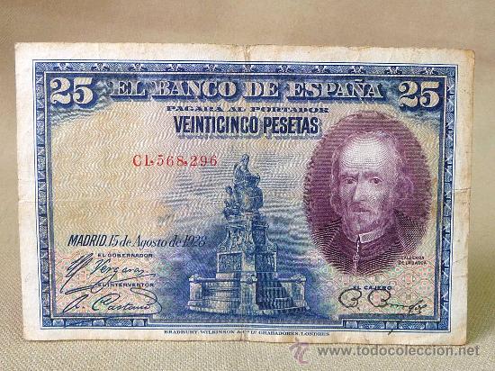Billetes espa&ntilde;oles: BILLETE 25 PESETAS, 1928, SERIE C, CALDERON DE LA BARCA