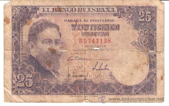 Billetes espa&ntilde;oles: BILLETE DE VEINTECINCO PESETAS , JULIO DE 1954