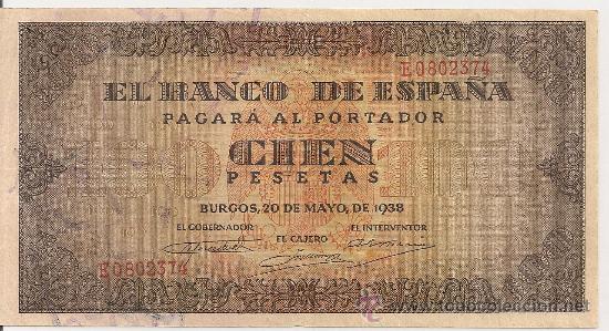 Billetes espa&ntilde;oles: 100 pesetas de 1938 serie E-374 EBC+ - Foto 1
