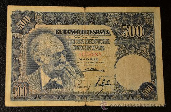 Billets espagnols: 500 PESETAS15 NOVIEMBRE 1951 / BENLLIURE / SIN SERIE