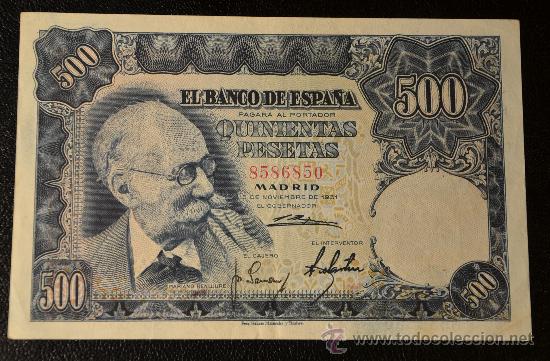 Billets espagnols: 500 PESETAS15 NOVIEMBRE 1951 / BENLLIURE / EBC /SIN SERIE