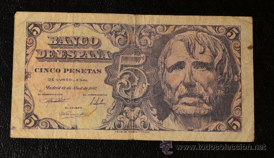 Spanish Banknotes: 5 PESETAS 12 ABRIL 1947 / SENECA / SIN SERIE