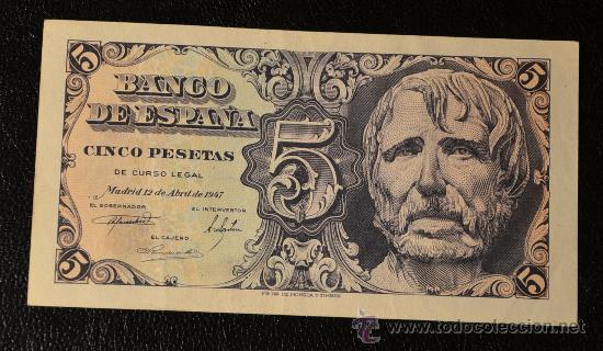 Billetes espa&ntilde;oles: 5 PESETAS 12 ABRIL 1947 / SENECA / SC- / SERIE A