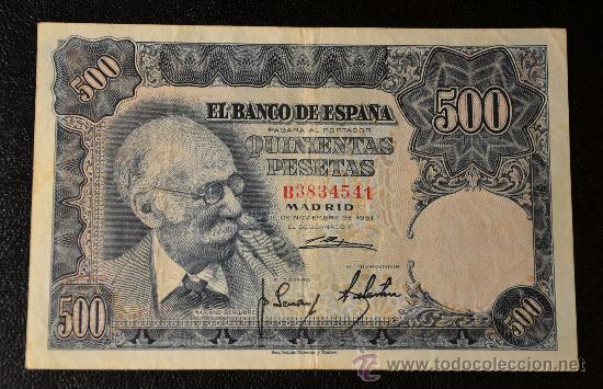 Spanische Banknoten: 500 PESETAS15 NOVIEMBRE 1951 / BENLLIURE / MBC / SERIE B