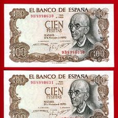 Billetes españoles: TRIO BILLETES 100 PESETAS 1970 , EBC SIN CIRCULAR , SERIE ESPECIAL 9B , T631