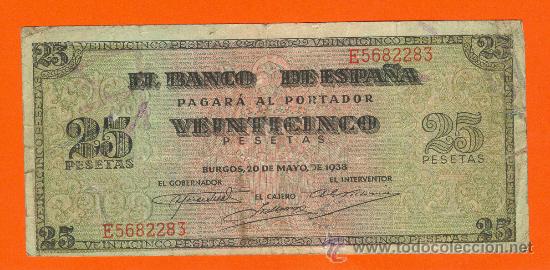 Billetes espa&ntilde;oles: 25 PTAS. MAYO 1938. MBC SERIE E T283 - Foto 1