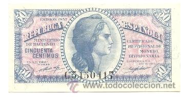 Billetes espa&ntilde;oles: BILLETE 50 C&Eacute;NTIMOS 1937 - REP&Uacute;BLICA - Foto 1