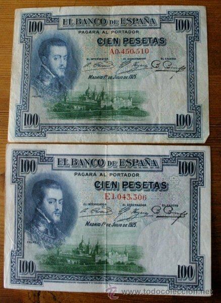 Billetes espa&ntilde;oles: BILLETES 100 PESETAS 1925 EBC SERIES A Y E - Foto 1