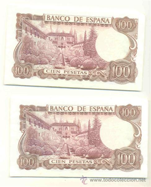 Billetes espa&ntilde;oles: 2 billetes consecutivos .. 100 pesetas Manuel de Falla .. sin circular - Foto 2