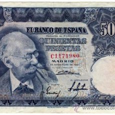 Billetes españoles: BILLETE ESPAÑA - 500 PESETAS - MADRID 15 DE NOVIEMBRE DE 1951 - MARIANO BENLLIURE - SERIE-C. Lote 36601553