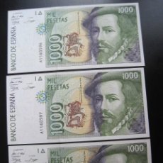 Billetes españoles: TRIO CORRELATIVO 1000 PESETAS 1992. Lote 36982239