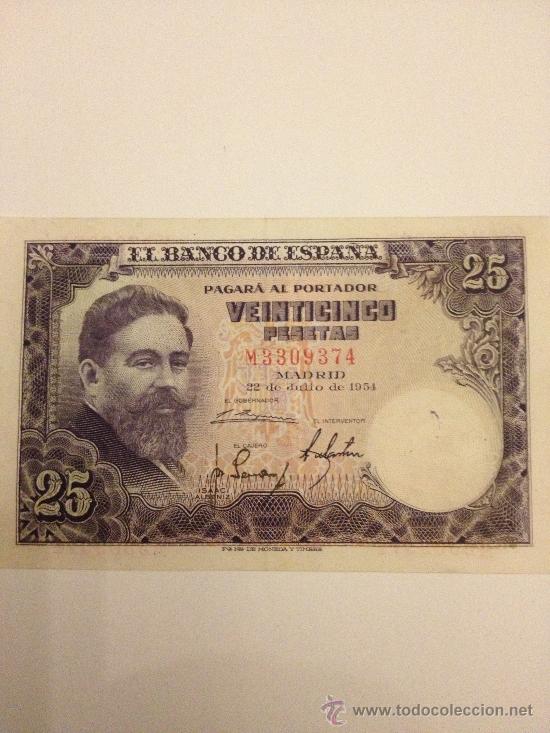Billetes espa&ntilde;oles: 25 PESETAS ESPA&Ntilde;A 1954 - Foto 1