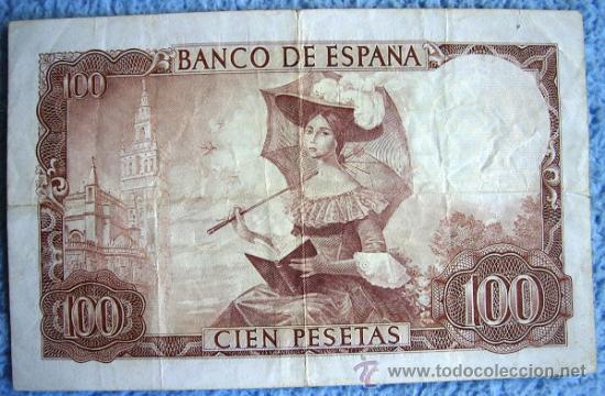 Billetes espa&ntilde;oles: BILLETE DE 100 PTAS, PESETAS. BECQUER, 1965. - Foto 3