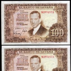 Billetes españoles: BILLETE ESPAÑA (PAREJA) - 100 PESETAS - MADRID 7 DE ABRIL DE 1953 - JULIO ROMERO DE TORRES - SERIE:N. Lote 39814980