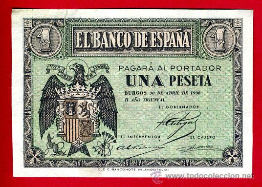 Billetes espa&ntilde;oles: BILLETE 1 PESETA ABRIL 1938 , SIN CIRCULAR , SERIE H , ORIGINAL , T354