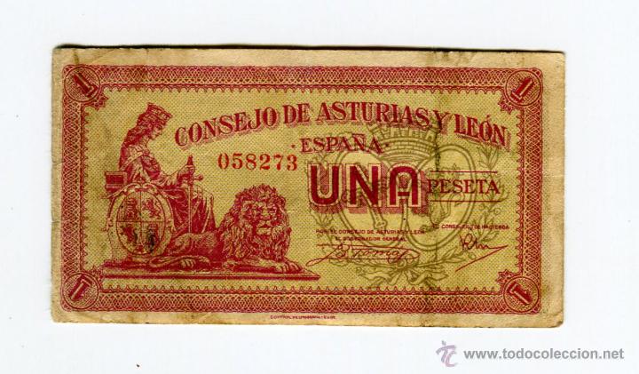 Billetes españoles: CONSEJO DE ASTURIAS Y LEON UNA PESETA SIN SERIE SE ENVIA EL BILLETE DE LAS IMAGENES - Foto 1 - 45537290