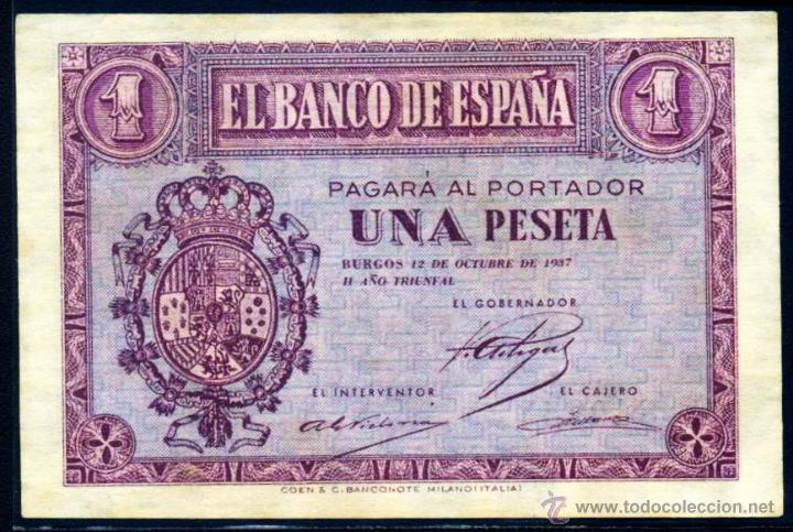 Billetes espa&ntilde;oles: 1 PESETA OCTUBRE 1937 EBC + - Foto 1