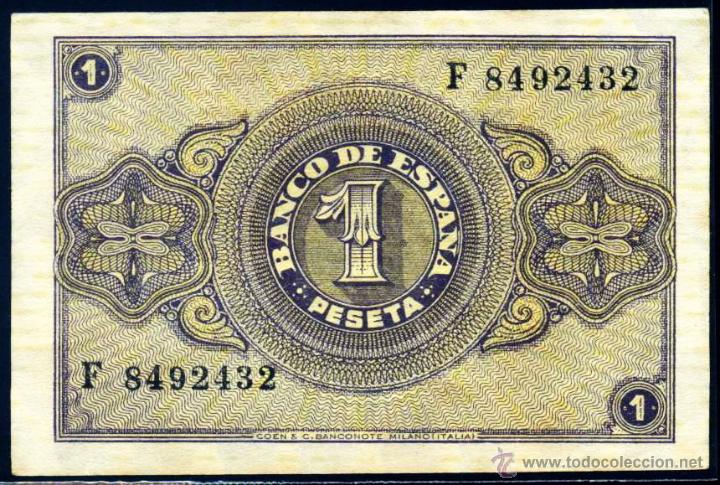 Billetes espa&ntilde;oles: 1 PESETA OCTUBRE 1937 EBC + - Foto 2