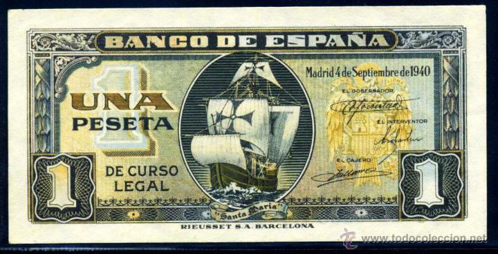 Billetes espa&ntilde;oles: 1 PESETA  SEPTIEMBRE 1940  EBC +