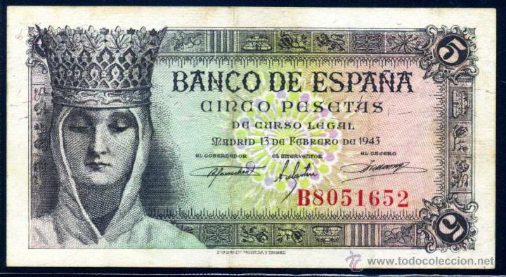 Billetes espa&ntilde;oles: 5 PESETAS FEBRERO 1943  EBC -