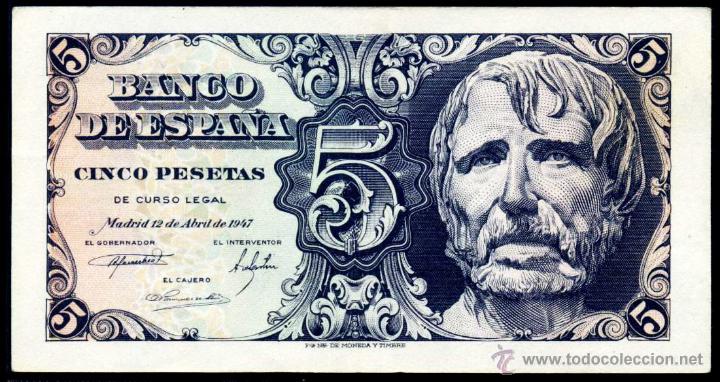 Billetes espa&ntilde;oles: 5 PESETAS ABRIL 1947 EBC + - Foto 1