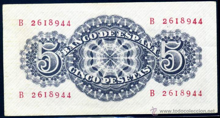 Billetes espa&ntilde;oles: 5 PESETAS ABRIL 1947 EBC + - Foto 2