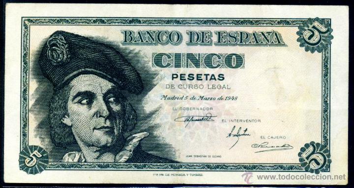 Billetes espa&ntilde;oles: 5 PESETAS MARZO 1948 EBC