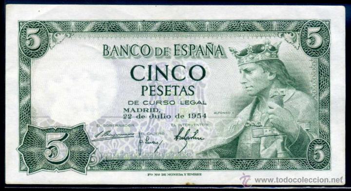 Billetes espa&ntilde;oles: 5 PESETAS JULIO 1954 EBC / EBC+
