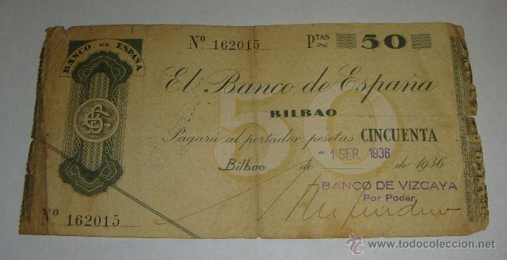 Billetes espa&ntilde;oles: 50 Pesetas. Bilbao - 1936 - Foto 1