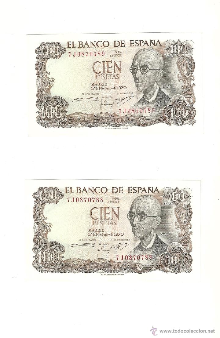 Billetes espa&ntilde;oles: 100 ptas  MANUEL DE FALLA correlativos SC - Foto 1