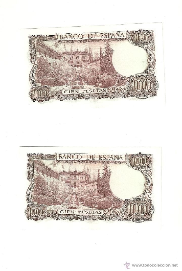 Billetes espa&ntilde;oles: 100 ptas  MANUEL DE FALLA correlativos SC - Foto 2
