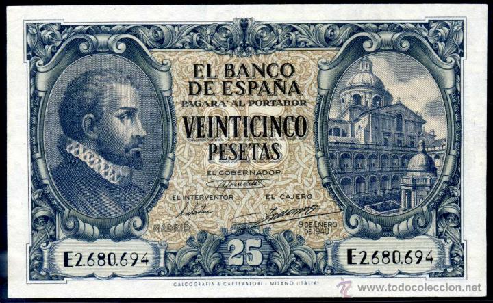 Billetes espa&ntilde;oles: 25 Pesetas 1940- Serie E - EBC+ - Foto 1