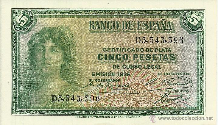 Billetes espa&ntilde;oles: BILLETE DE 5 PESETAS 1935 - Foto 1