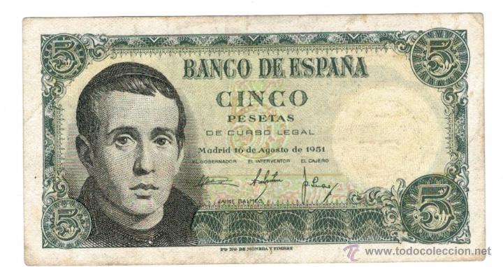 Billetes espa&ntilde;oles: BILLETE CINCO PESETAS - 1951 - SERIE E - Foto 1