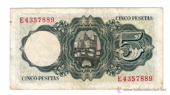 Billetes espa&ntilde;oles: BILLETE CINCO PESETAS - 1951 - SERIE E - Foto 2