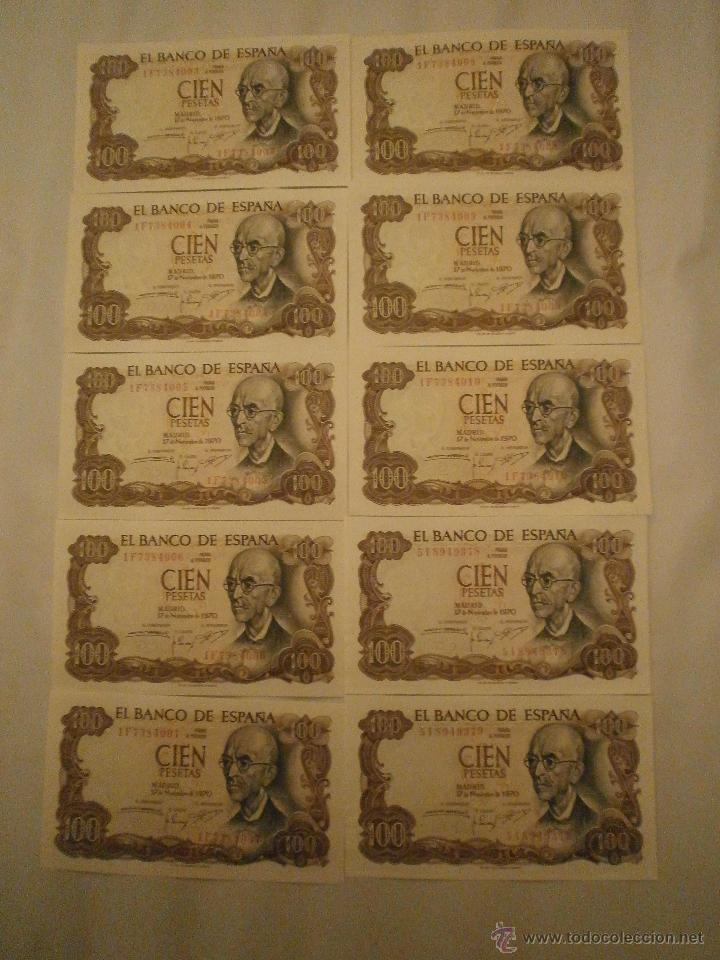 Spanische Banknoten: 10 BILLETES CIEN PESETAS 8 DE ELLOS CORRELATIVOS Y LOS OTROS  2 TAMBIEN CORRELATIVOS. NUEVOS